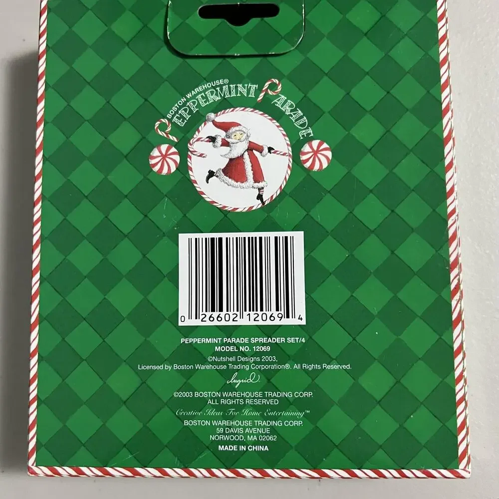 Vintage Y2K Boston Warehouse Peppermint Parade Christmas Santa Spreaders Set‎ 4